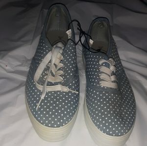 Blue w/ white polka dot platform sneakers